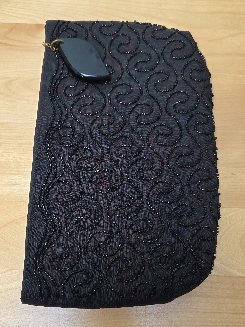 Vintage Clutch | Black Beaded Scrollwork